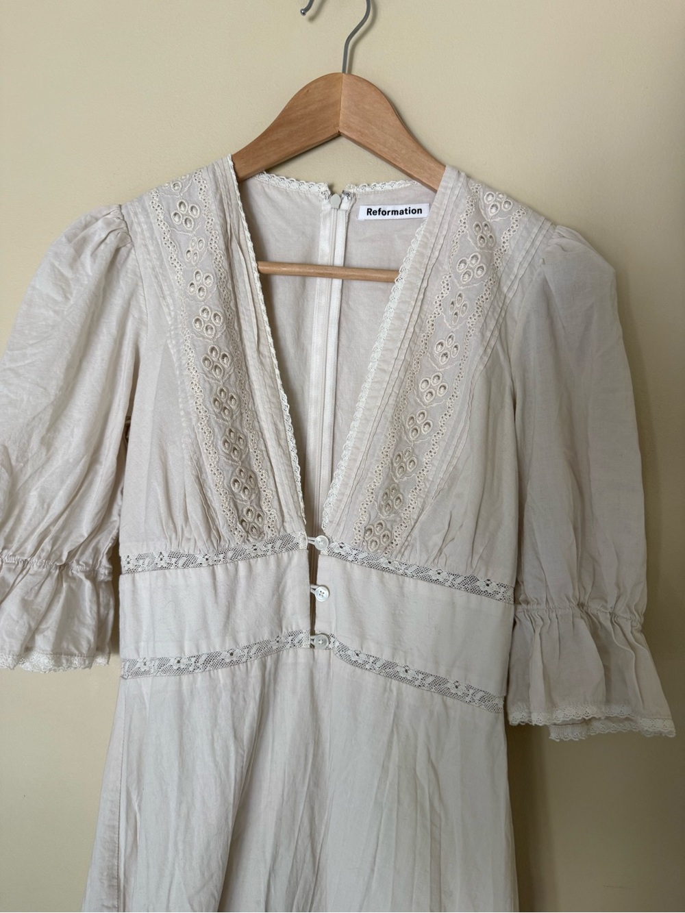 REFORMATION Fran Dress Cream Midi cotton Dress 4 - Picture 11 of 12